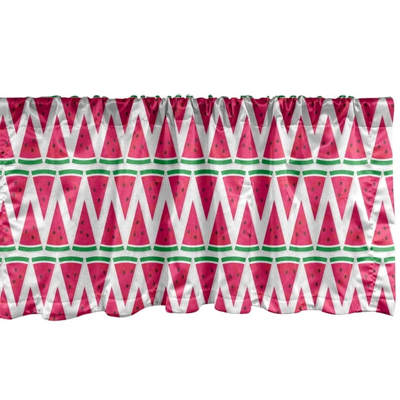 Ambesonne Watermelon Valance Pack of 2, Triangle Slices, 54"X12", Magenta and Green