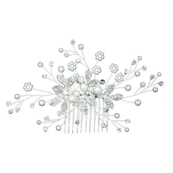 ERDOUY Bridal Flower Wedding Hair Pins Crystal Pearl Hair Combs Clips Headpiece Gold Wedding Hair Accessories Jewelry with Rhinestone for Brides Bridesmaids Women Girls (Silvery)