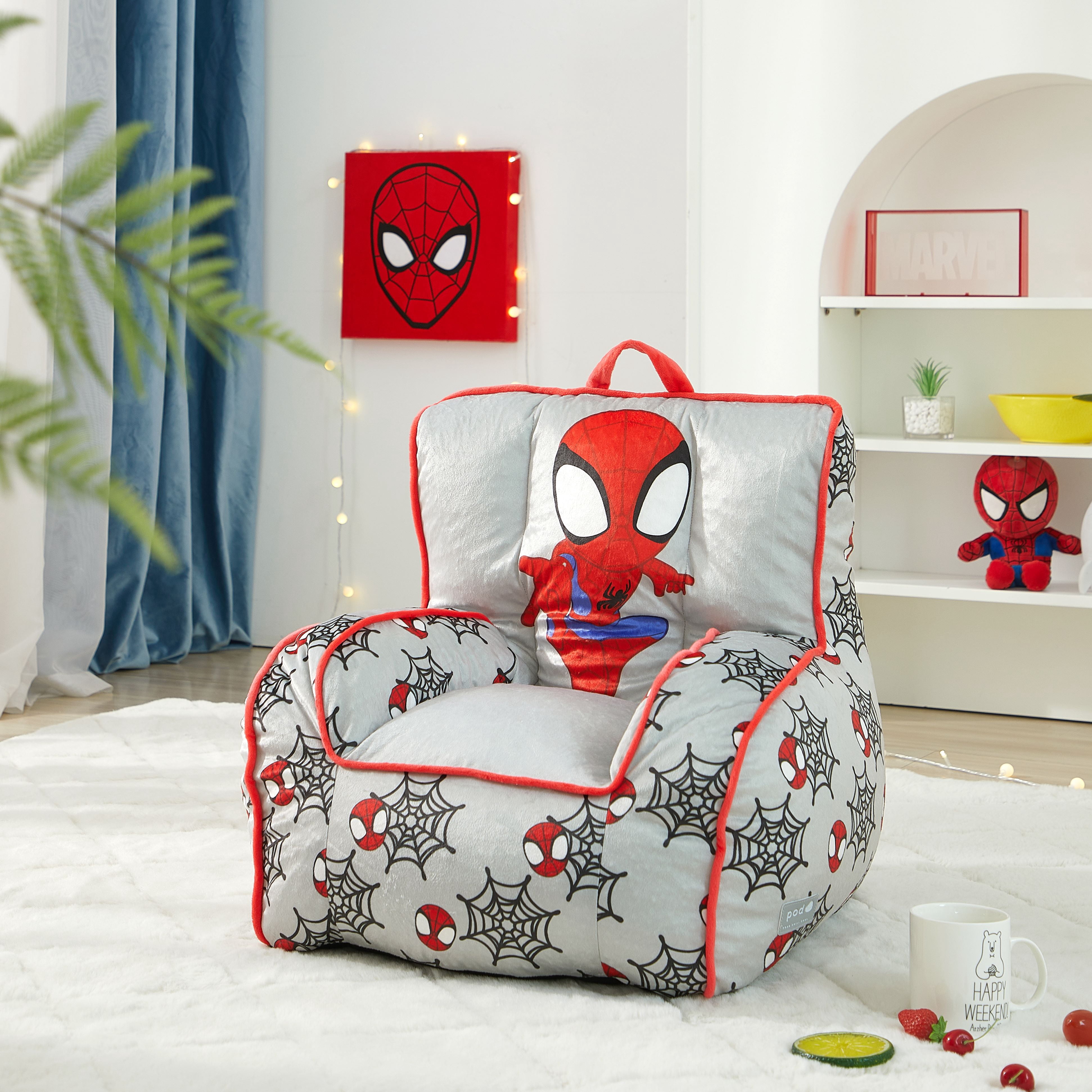 Spiderman 18" Toddler Square Beanbag Chair, Grey