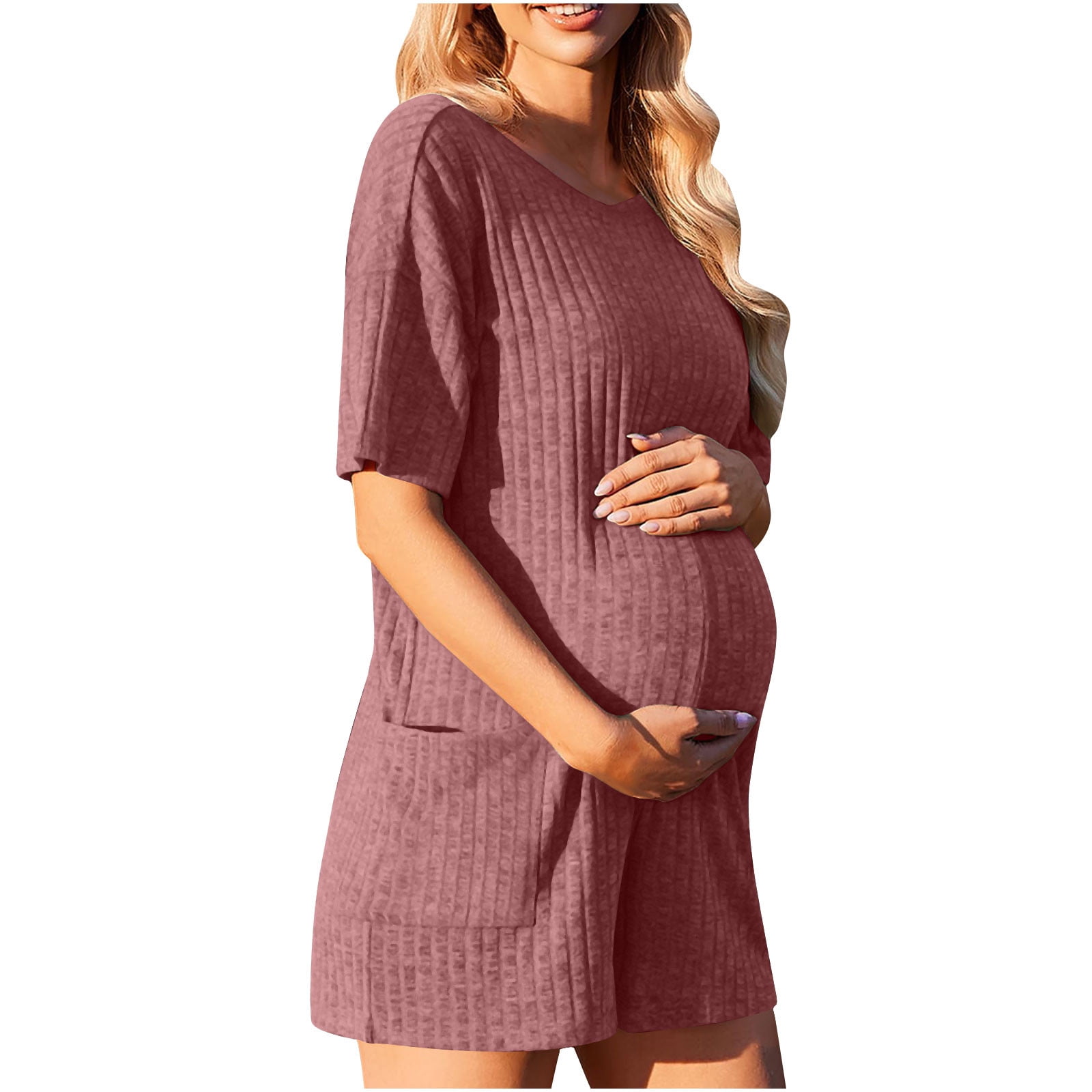 Feancey Oversized Rompers for Women Plus Size Trendy Knitted Jumpsuits Business Casual Short Sleeve Overalls Solid Color Loose One Piece Romper with Pockets Pink S