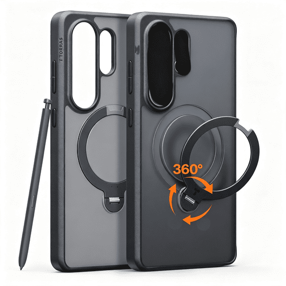 GJX Q3 Spin for Galaxy S26 Ultra Case with 360 Magnetic Stand,Compatible with Magsafe,4X Military-Grade Shockproof S26 Ultra Phone Case with Kickstand,Translucent Frosted Black