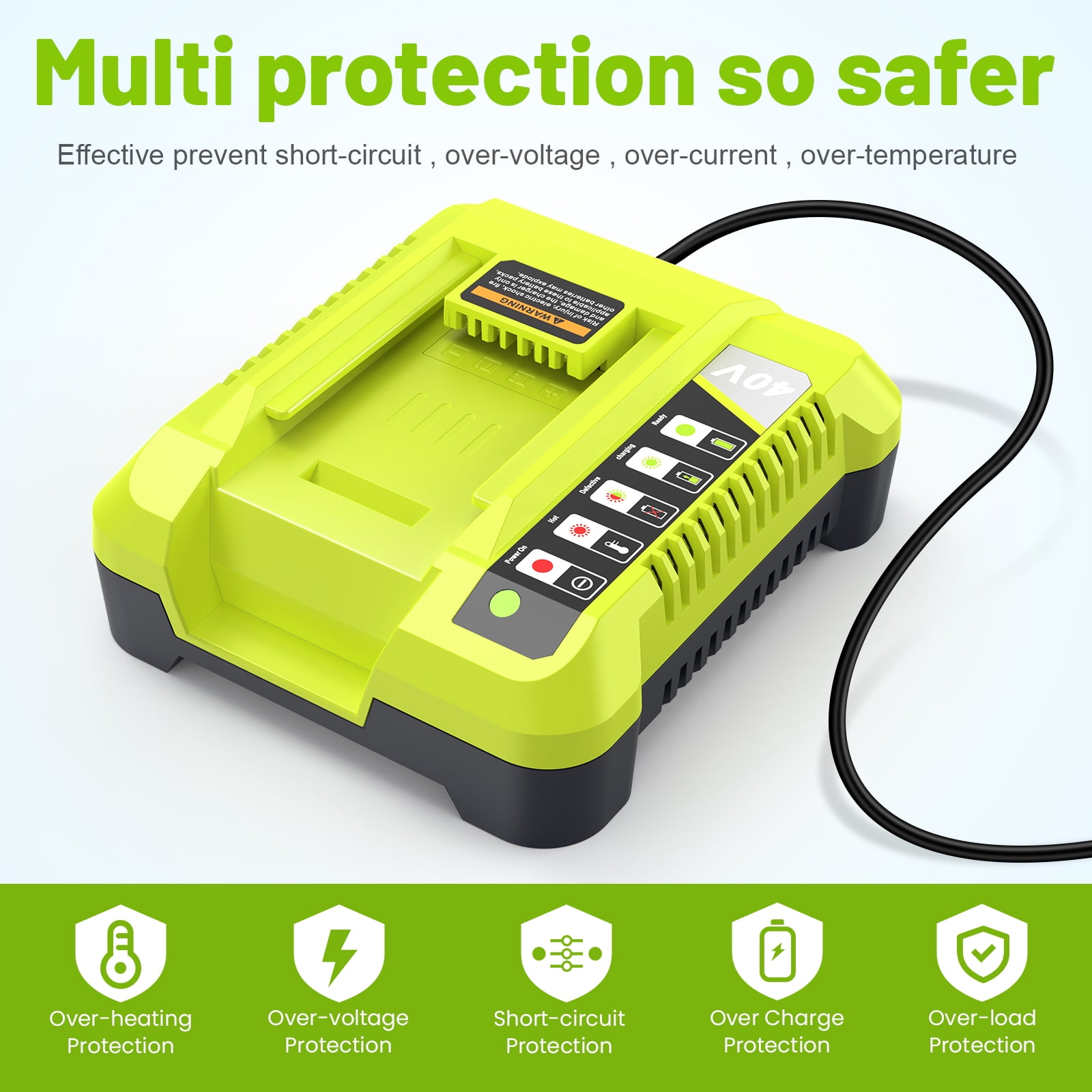 40V OP401 Charger for Ryobi Battery, Lithium-ion Battery Charger for OP4015 OP4026 OP4026A OP4030 OP4040 OP4050 OP4050A OP4060 OP40261 OP40301 OP40401 OP4050