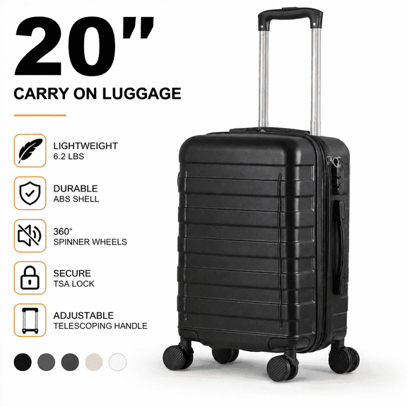20 Inch Expandable Carry On Luggage, Hard Shell Spinner Wheels Suitcase with Combination Lock for Business Travel