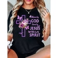 thumbnail image 1 of 1pc Women's Casual Crew Neck T-Shirt with " by God, Saved by Jesus" Graphic, Cotton Knit Fabric, Short Sleeve, Regular Fit, all-Season Comfort, 1 of 6