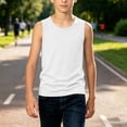 thumbnail image 7 of justHIGH Boys Cotton Tank Tops Kids Summer Sleeveless T-Shirts Casual Loose Fit Crew Neck Shirts Plain Basic Tees 3-14 Years White,5-6 Years, 7 of 7