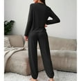 thumbnail image 5 of SWSMCLT Women's Long Sleeve Pajamas Set Pj Sleepwear Fall Elastic Waist Lounge Set Winter Pajama Set Crew Neck Loose High Waisted Closed Bottoms Drawstring Pants Black Large, 5 of 5