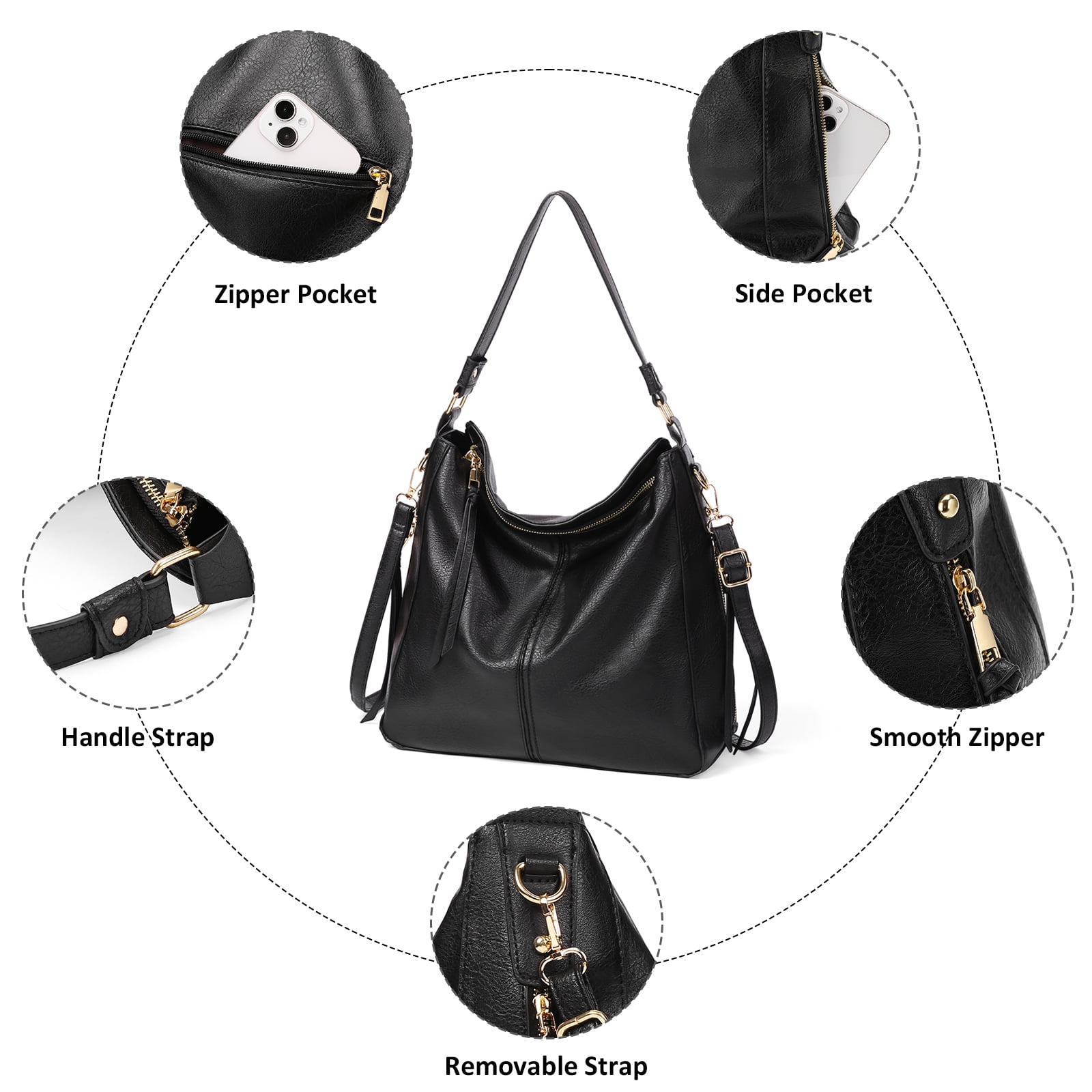 GAEKEAO Hobo Bag for Women, Large Soft Leather Shoulder Bag with Adjustable Strap, Slouchy Crossbody Handbag for Daily Work