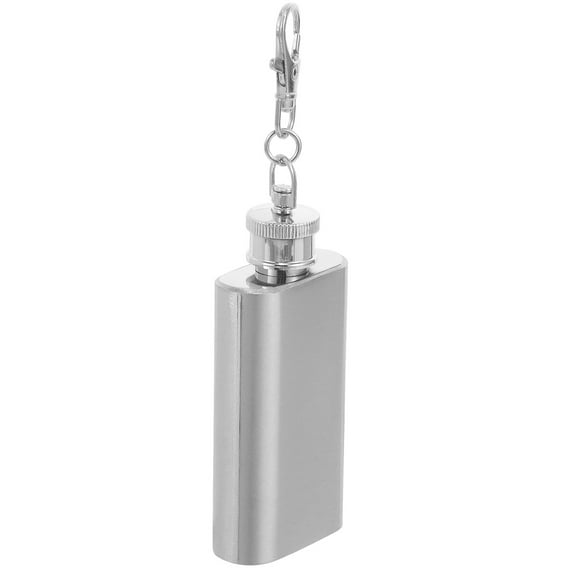 OUNONA 2 Ounces 56ML Stainless Steel Flat Lid Hip Flask Whiskey Bottle with Keychain for Men and Women Silver