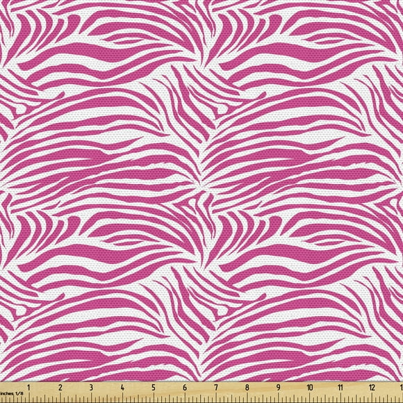 Zebra Print Fabric by the Yard, Striped Zebra Animal Skin Pattern in Vivid Color Fun Art Print, Decorative Upholstery Fabric for Chairs & Home Accents, Pink Black by Ambesonne