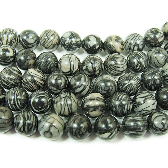 8mm 15.5 Inches Black Web Jasper Round Beads Genuine Gemstone Natural Jewelry Making