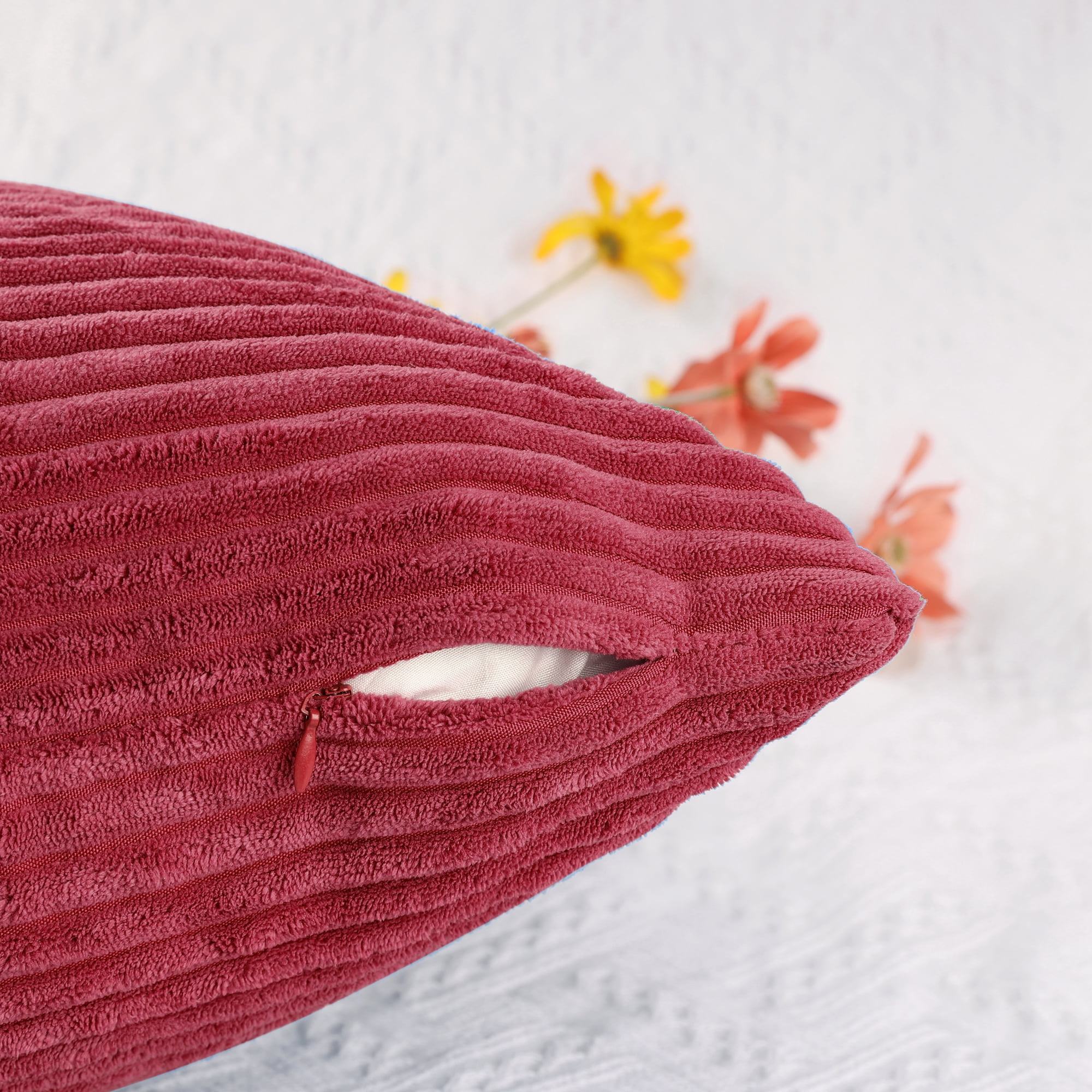Unique Bargains Sofa Living Room Corduroy Decorative Throw Pillow Covers (2 Count) Burgundy 16" x 16"