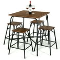 thumbnail image 1 of Gymax 5PCS Bar Table Set Counter Height Dining Set w/ 4 Stools Rustic Brown, 1 of 10