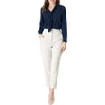 thumbnail image 3 of Unique Bargains Women's Tie-Neck Long Sleeve Work Office Blouse Pleated Top Shirt S Navy Blue, 3 of 7
