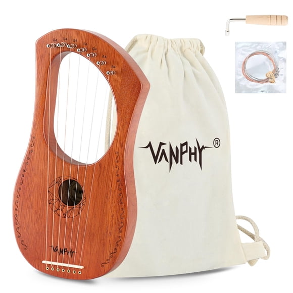 Lyre Harp VANPHY Lyre Harp 7 Strings Mahogany Body Metal String for Beginner Harps Classical Style Harp Instrument with Tuning Wr