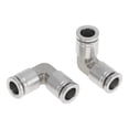 thumbnail image 1 of Conectores de aire de empuje únicos Bargains 5/16" 90 grados dos vías conector 304 acero inoxidable 2 piezas tono plateado, 1 of 1