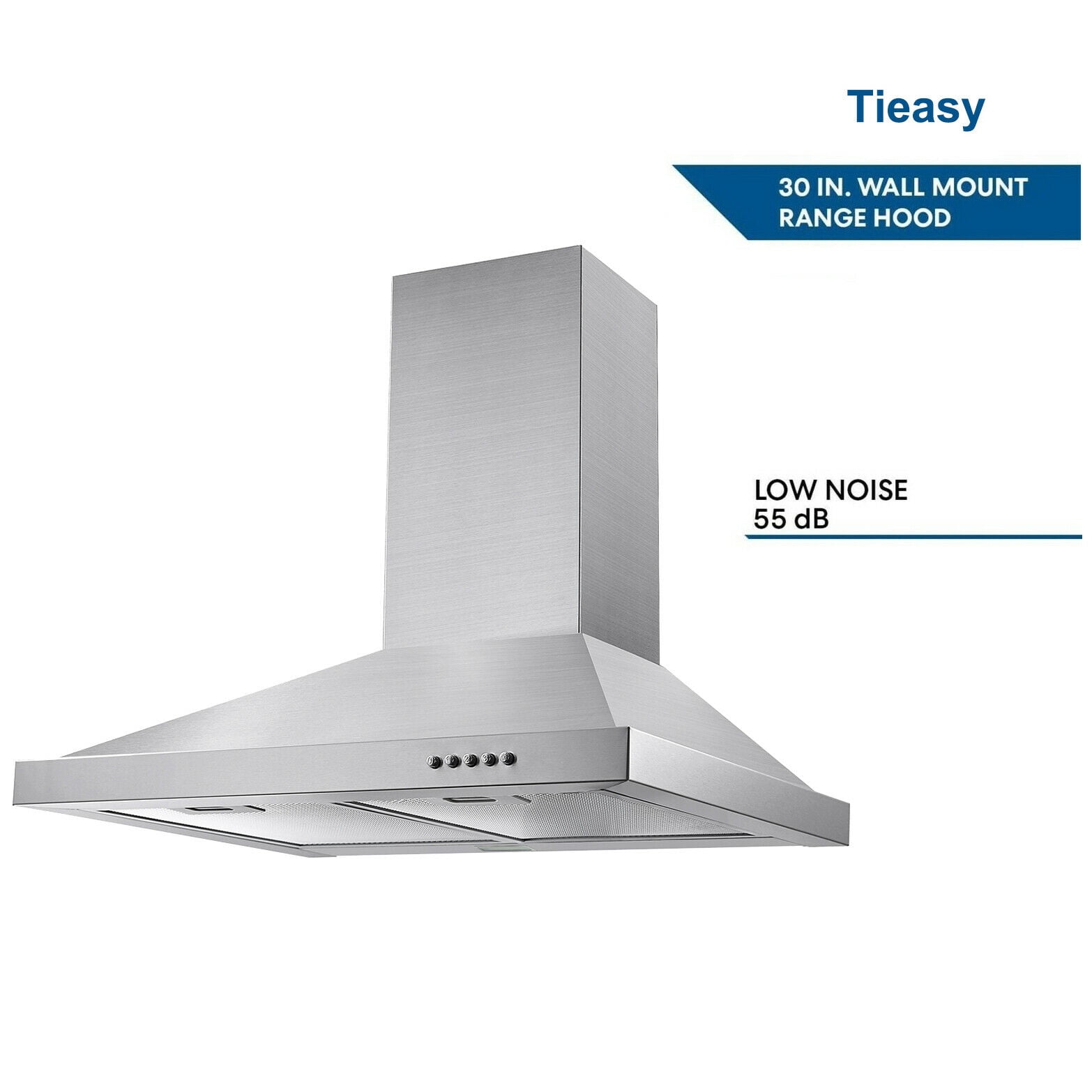 Wall Mount Range Hood 30 inch Stainless Steel Vent Hood w/ 3 Speeds Push Button Controls 450 CFM Stainless Steel Chimney-Style Over Stove Vent Hood with LED Light