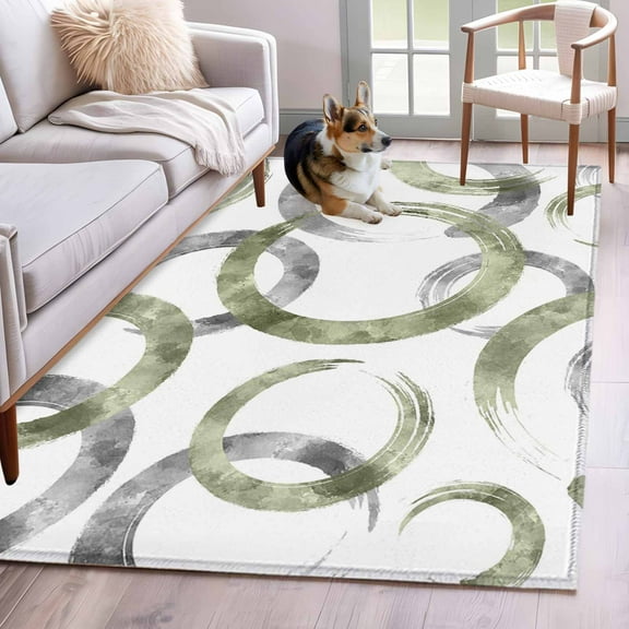 Sage Green Grey Area Rug 3x5 Washable Rug Non Slip Geometric Circle Modern Abstract Simple Art Large Area Rug Indoor Floor Carpet for Entryway Bedroom Kitchen Living Room Office Dining Room Nursery