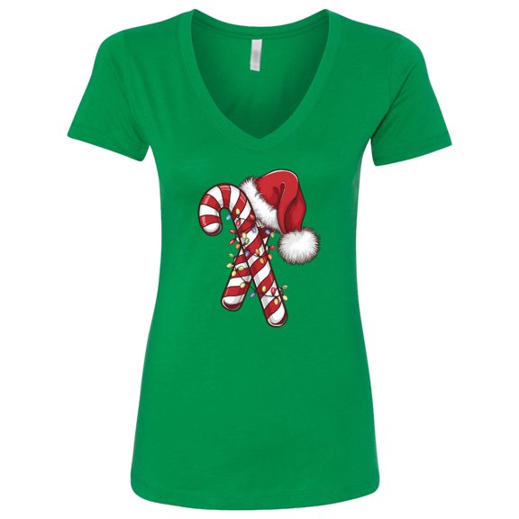 Inktastic Red and White Candy Cane Santa Christmas Funny Xmas Lights Women's V-Neck T-Shirt