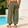 thumbnail image 4 of WULMLEO Mens Harem Pants Casual Elastic Waist Drawstring Baggy Hippie Trousers Cotton Linen Boho Yoga Beach Pants Army Green M, 4 of 7