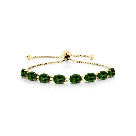 14.40 Ct Oval Green Chrome Diopside 18K Yellow Gold Plated Silver Bracelet