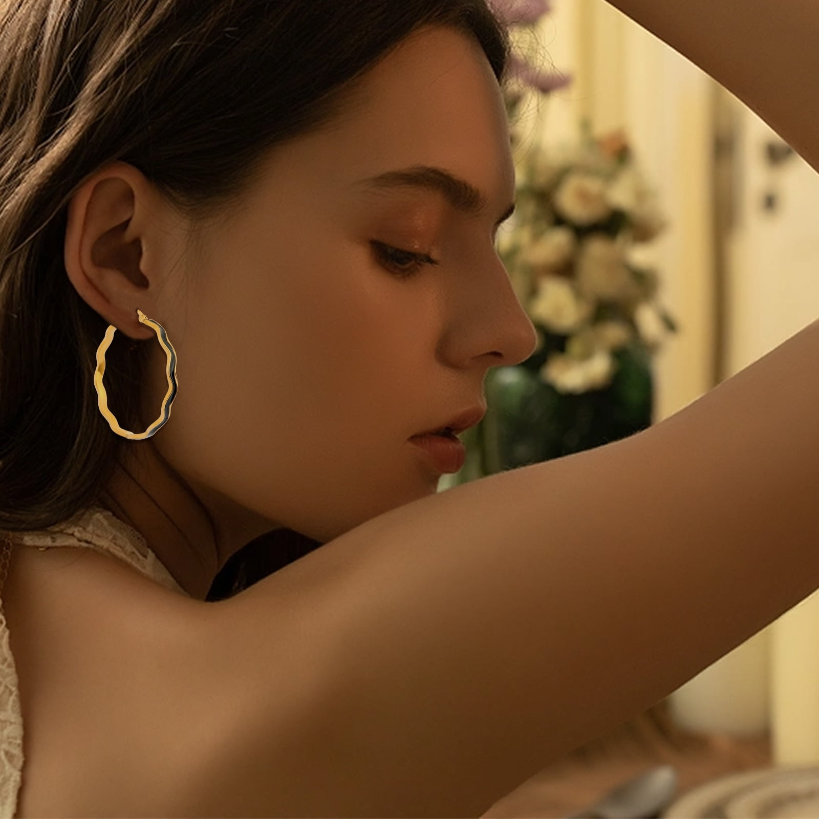 Lsnesstla Chunky Enamel Hoop Earrings for Women 18K Gold Plated Colorful Wave Earrings Jewelry  Gift for Girlfriend Wife