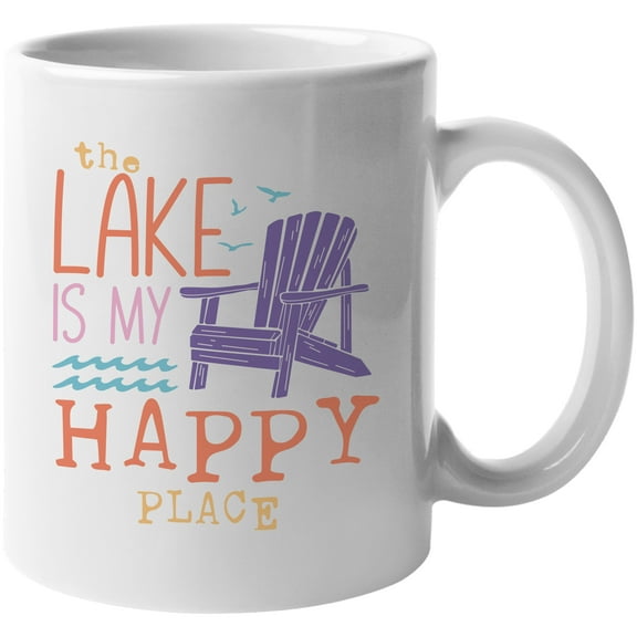The Lake Is My Happy Place Art Merch Gift, White 11oz Ceramic Mug
