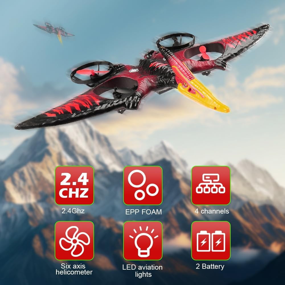 Roofworld Dragon RC Plane, 2.4G 6-Axis Gyro EPP Foam Aircraft, Red