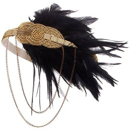Black Gold Headpiece Vintage Style 1920s Headband Flapper Great Gatsby