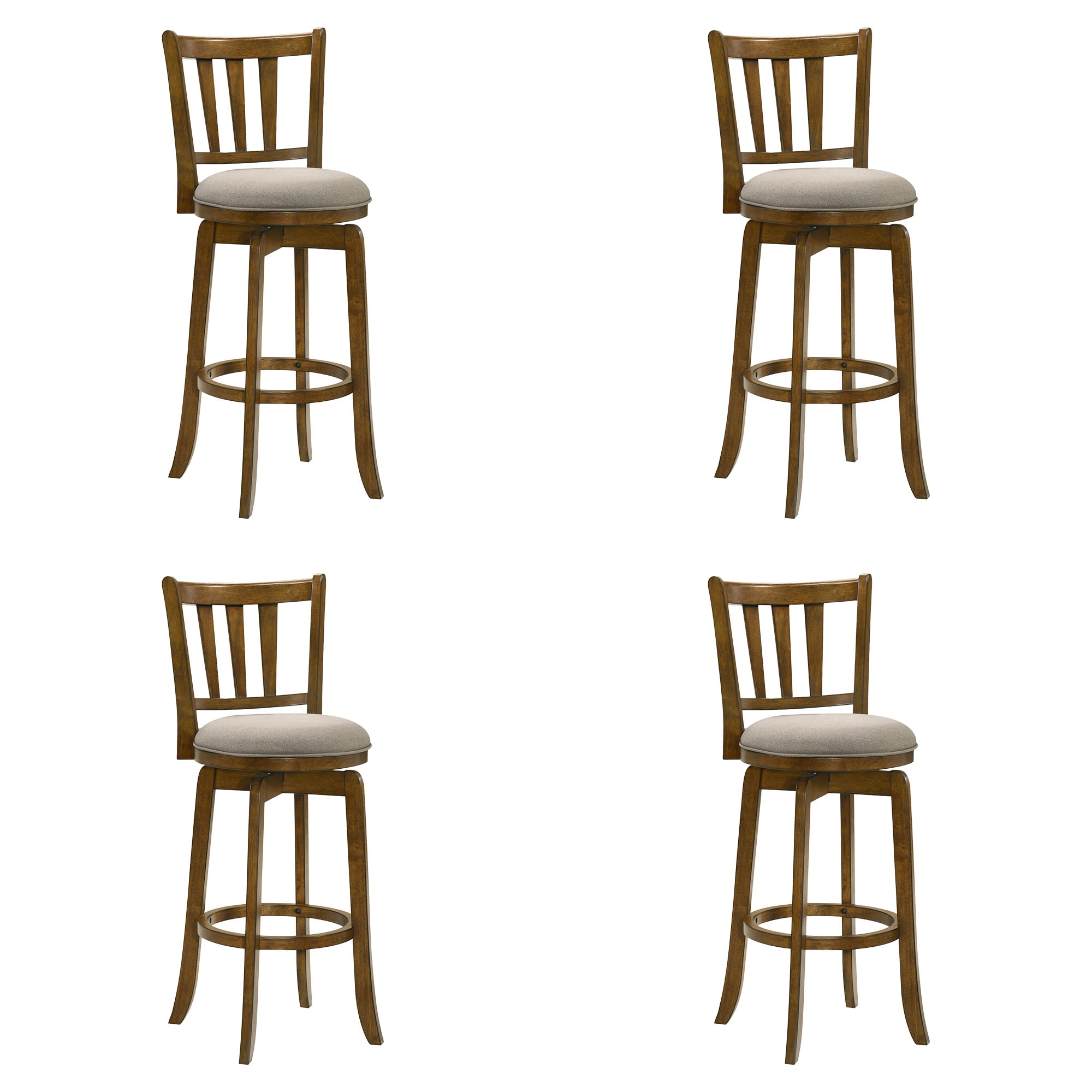 Wren Modern Farmhouse Swivel Wood Bar Height Kitchen Bar Stool in Sepia Brown Finish with Static Gray Fabric Upholstered Seat - Set of 4