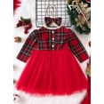 thumbnail image 3 of Bagilaanoe Toddler Baby Girl Christmas Dress Plaid Ruffle Long Sleeve A-line Princess Dresses + Headband 6M 12M 18M 24M 3T 4T Kid Fall Patchwork Tulle Skirt, 3 of 9