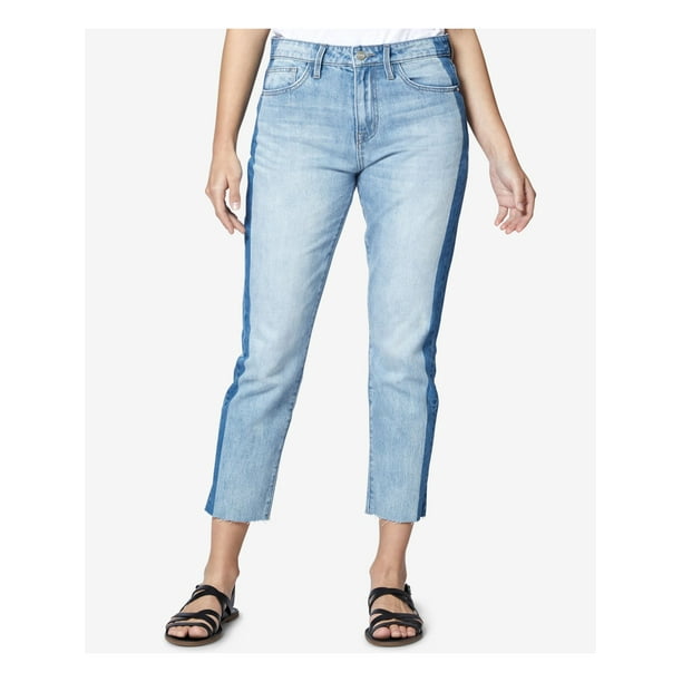 Sanctuary - SANCTUARY Womens Blue Shadow Stripe High Rise Straight leg Jeans Size 25 Waist