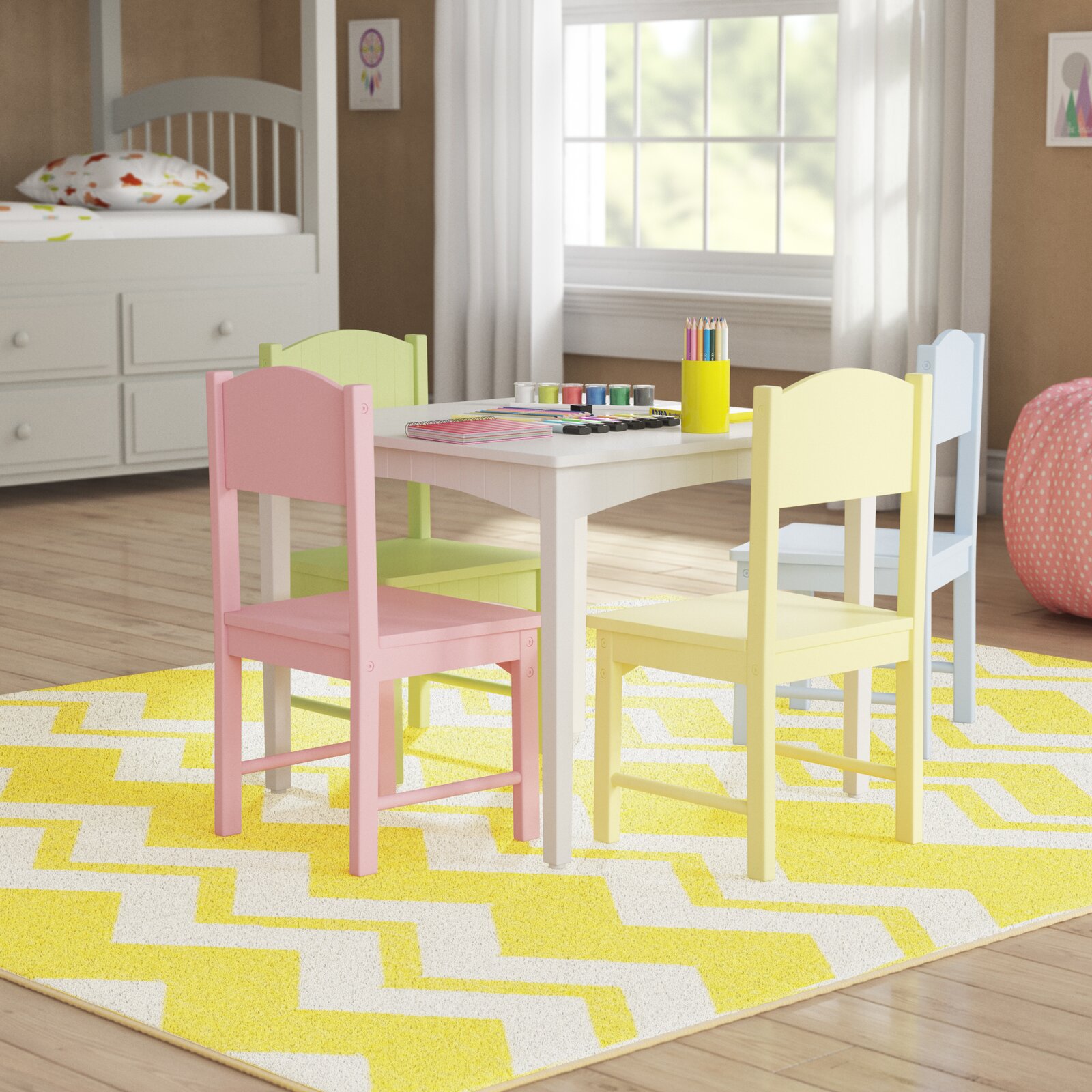 Nantucket Kids 5 Piece Writing Table and Chair Set, Table Base Material