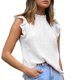 thumbnail image 1 of Blusa sin mangas con volantes Color liso Cuello redondo Plisado Camiseta sin mangas con volantes para mujer Lady Girl, 1 of 5