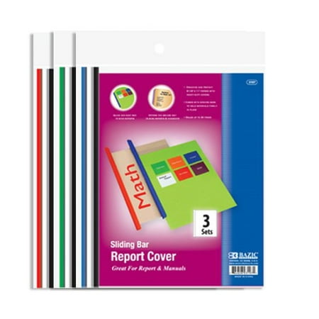 - Clear Front Report Covers w/ Sliding Bar (3/Pack) (3197), Sliding bar colors come in black, white, red, green and blue By Bazic