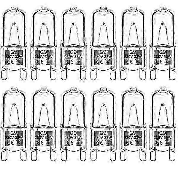 12Pack 33W G9 Halogen Bulbs 2800K Warm White Dimmable Clear Capsule 380lm