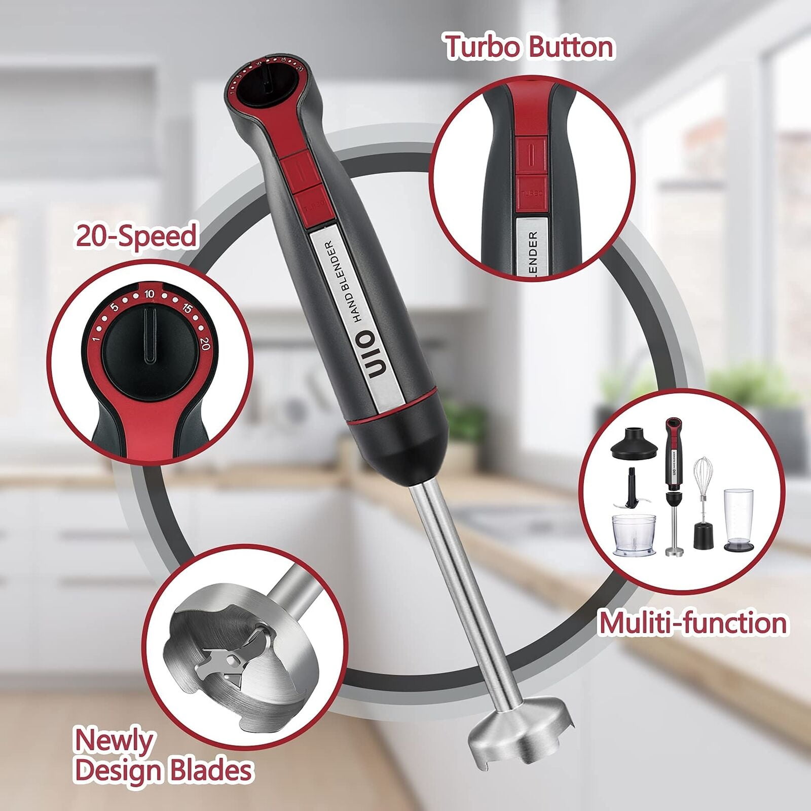 FKN Immersion Blender Handheld with 4 Interchangeable Blades,8-in-1 Hand  Blender Electric with 8 Speed and Turbo Mode,Handheld Blender Stick with  800W