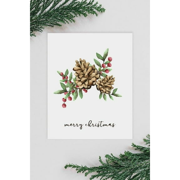 Merry Christmas Greeting Card with Pinecones and Berries – Elegant Card Design – Blank Inside – Perfect for Holiday Wishes, Seasonal Greetings, and Gift Enclosures
