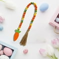 thumbnail image 4 of JingChun Easter Wood Bead Garland with Tassel Carrot Ornament Rustic Farmhouse Natural Wooden Bead Hanging Decor for Spring Tiered Tray Fireplace Shelf Fireplace Wall, 4 of 9