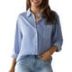 thumbnail image 1 of Camisa a rayas para mujer con botón, manga larga, cuello de solapa, blusa tipo cárdigan informal para otoño, azul XXL, 1 of 7