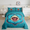 thumbnail image 2 of Erosebridal Ocean Wild Shark Bedding Full Comforter Set, Geometric Wave Stripe Down Comforter, Reversible 3 Pieces, 2 of 7
