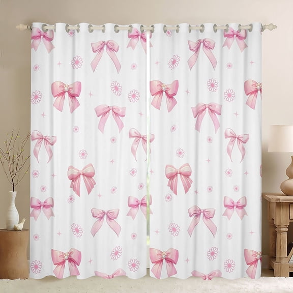 Erosebridal Pink Pearl Bow Black Out Curtains, Daisy Flower Curtains Pack of 2 (42x63 Each) for Girls