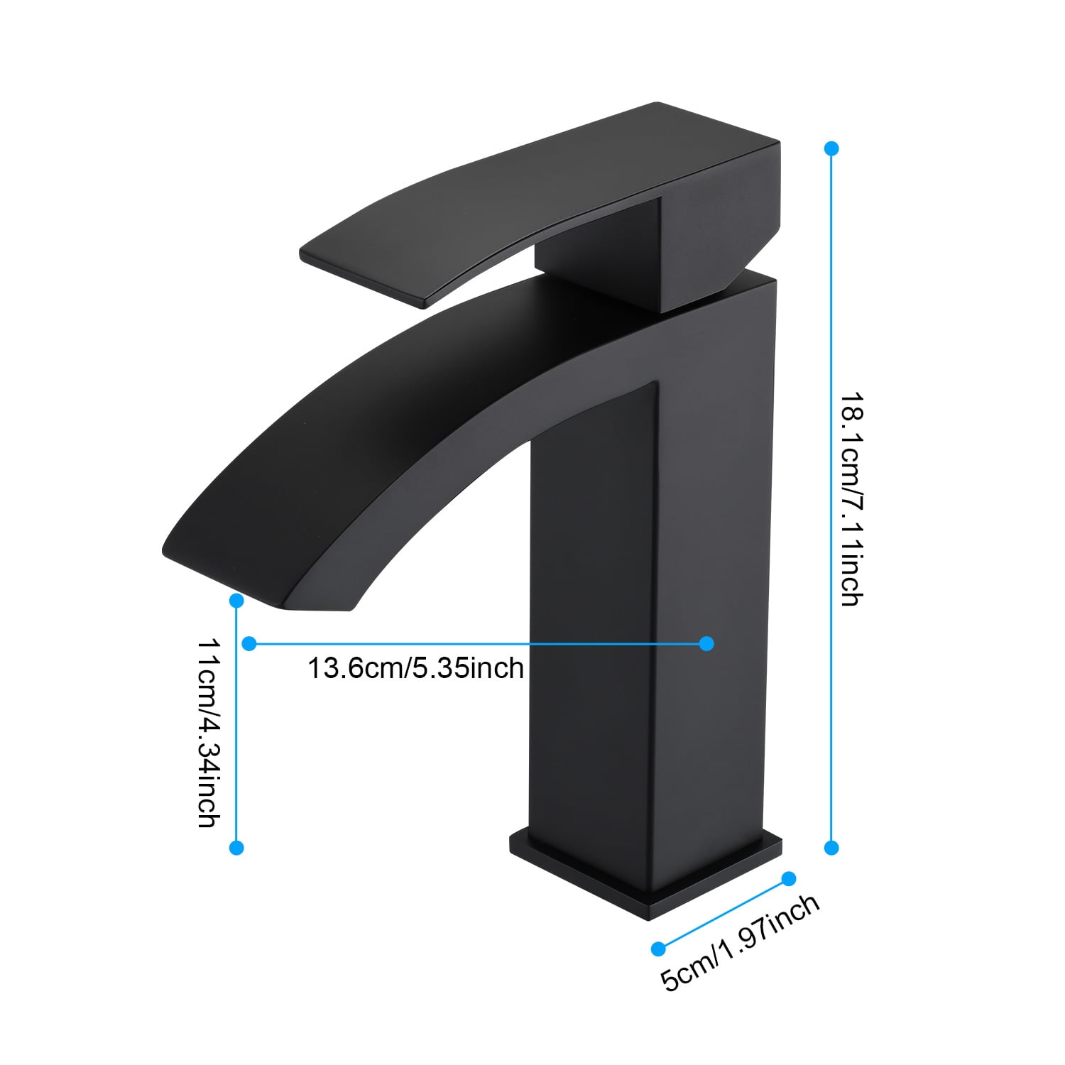 Waterfall Spout Bathroom Sink Single Handle Faucet with Pop-Up Drain (with Overflow)