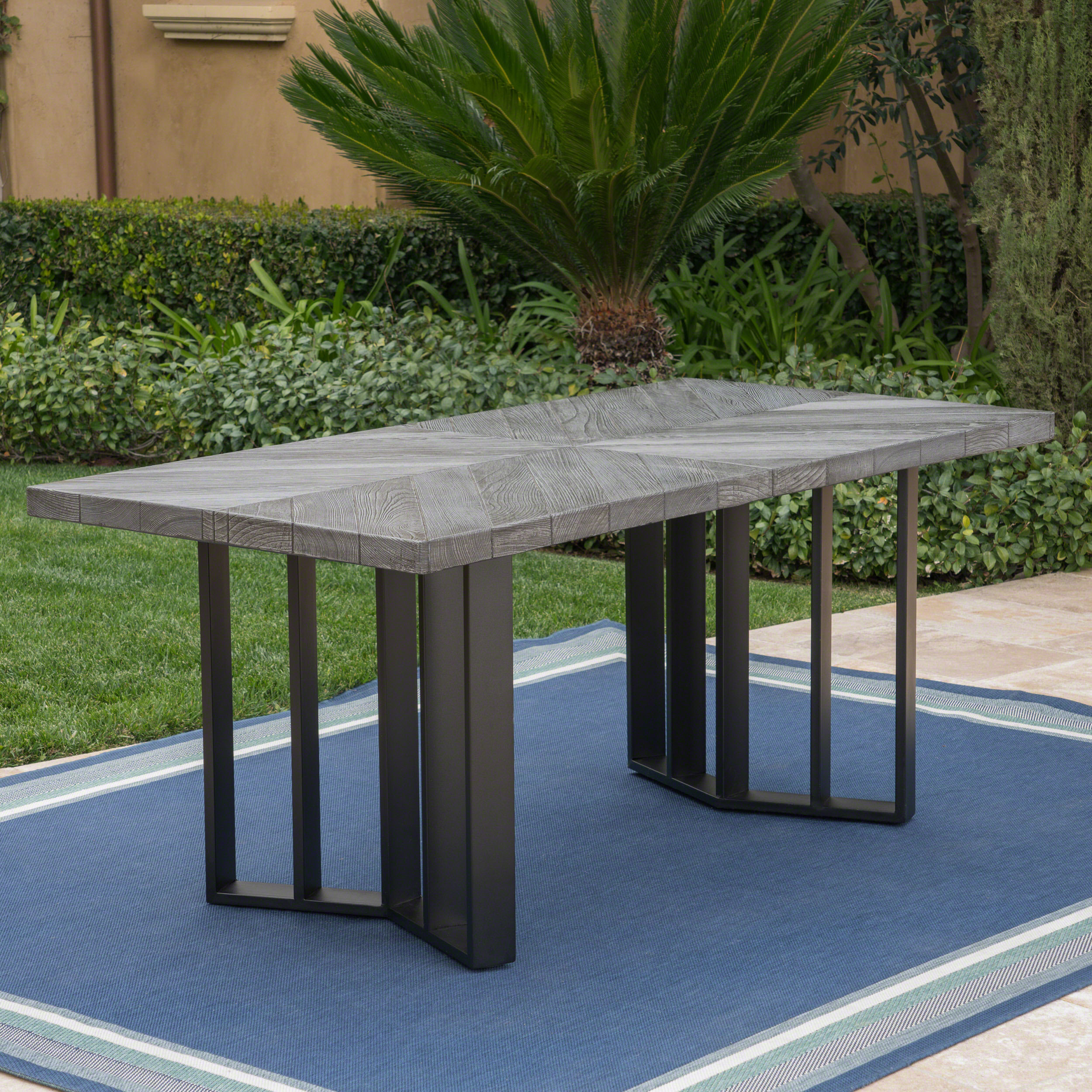 GDF Studio Camden Outdoor Lightweight Concrete Dining Table, Textured Gray Oak and Black - image 3 of 8