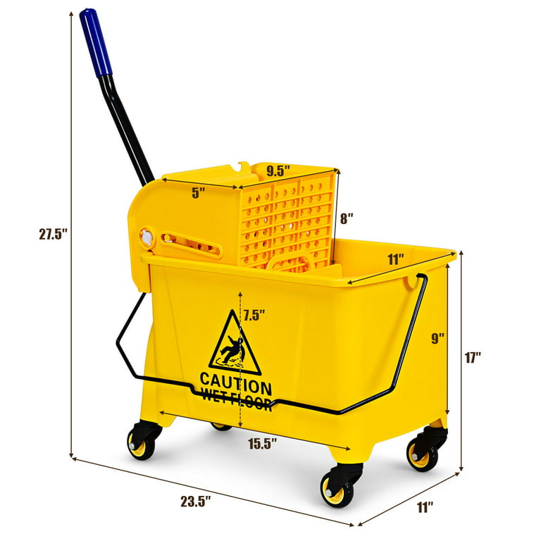 Rubbermaid Commercial Mop Bucket, Press Wring Mop Bucket for Microfiber  Flat Mops, Mop Bucket with Wringer On Wheels,18 Yellow