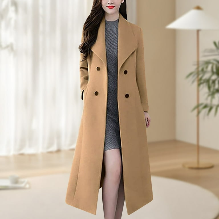 Women Coats Chic Shawl Collar Work Double Maxi Long Wool Coat