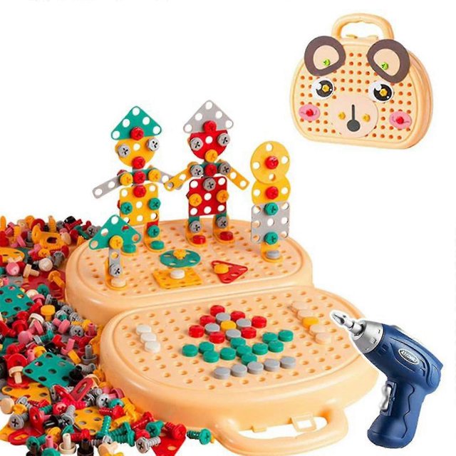Juego de herramientas educativas de madera con taladro para niños, regalo para niños, bloques de construcción