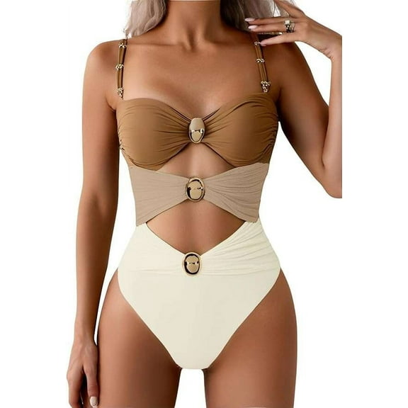 JASGARDE One Piece Swimsuit for Women Cutout Monokini Color Block Bathing Suit Ruched Sexy Swimwear