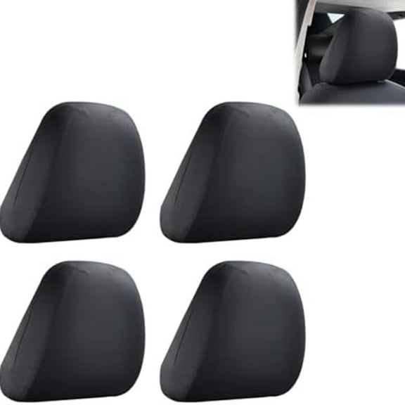 4PCS Black Premium Cloth Headrest Cover For Car, Truck, SUV, Auto Fit