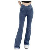 Sevevn Bell Bottom Jeans for Women High Waisted Stretchy Flare Jeans with Pockets Trendy Crossover Pull On Flare Jeggings