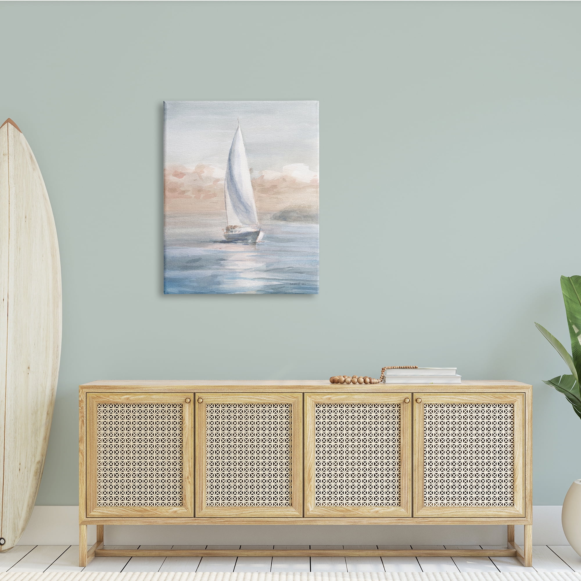 Stupell Indtries Sailboat Under Cloudy Morning Sunrise Soft Contemporary Ocean,30 x 40,Design by Danhui Nai